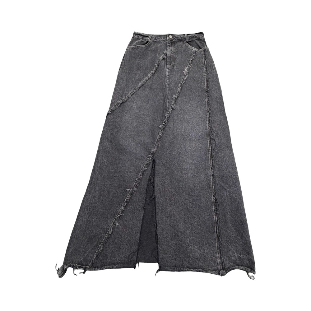 Sweet Rain Denim Maxi Skirt Womens Medium Black Distressed Raw Hem‎ Western